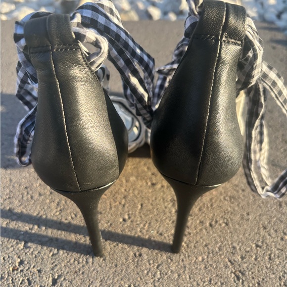 Gianni Bini Black and White Abrianna Gingham Lace-up Stiletto Sandals - Picture 8 of 14